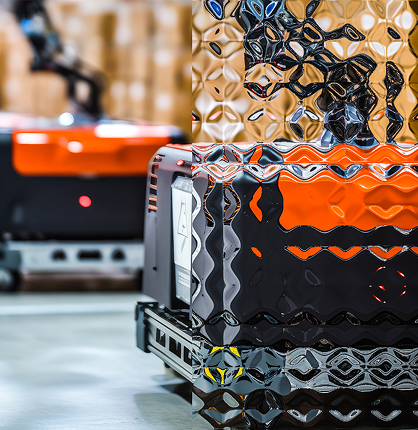 Image of Moving Robot with the Textured FloxMind Cognitive Layer on the Right.