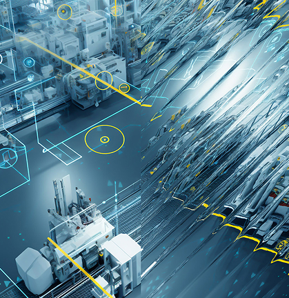 Abstract Image of Warehouse with Textured Cognitive Layer to the Right